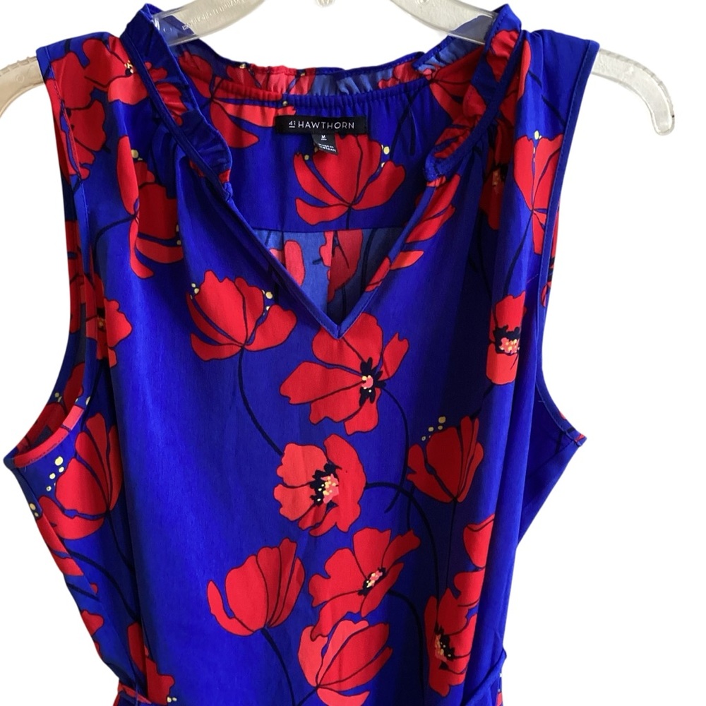 41 Hawthorne Red Poppy Print Sleeveless Dress Misses size M - Picture 2 of 5